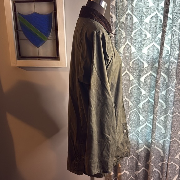J McLaughlin Waxed Cotton Chore Coat SZ Medium Olive Green Plaid Lining - Picture 8 of 10